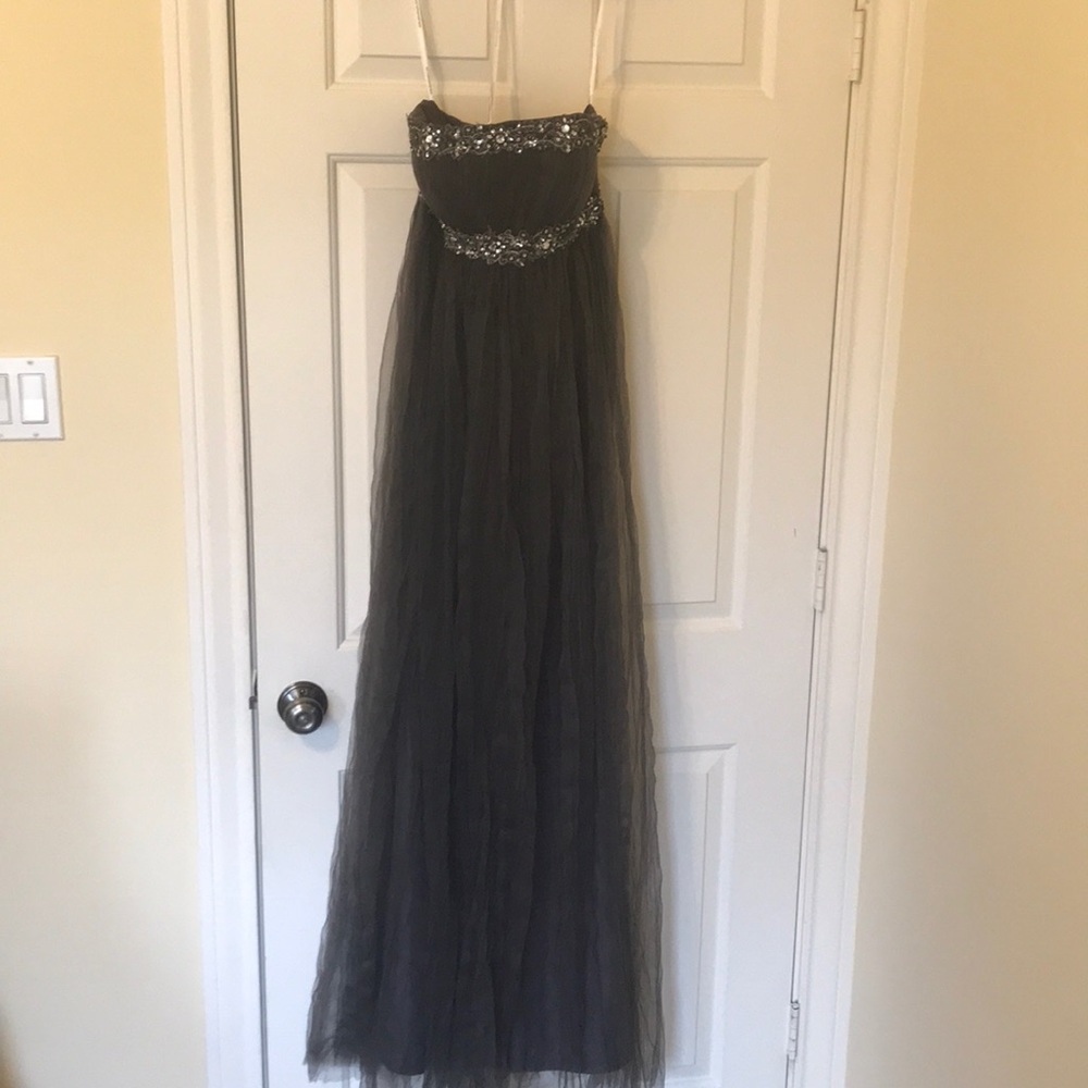 Alyce Design Gray tulle beaded long dress 4 prom!